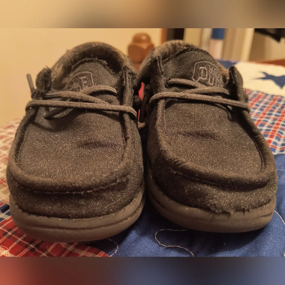 Items <$15 are 3/$30  Hey Dude Kids Moccasins in Black and Brown